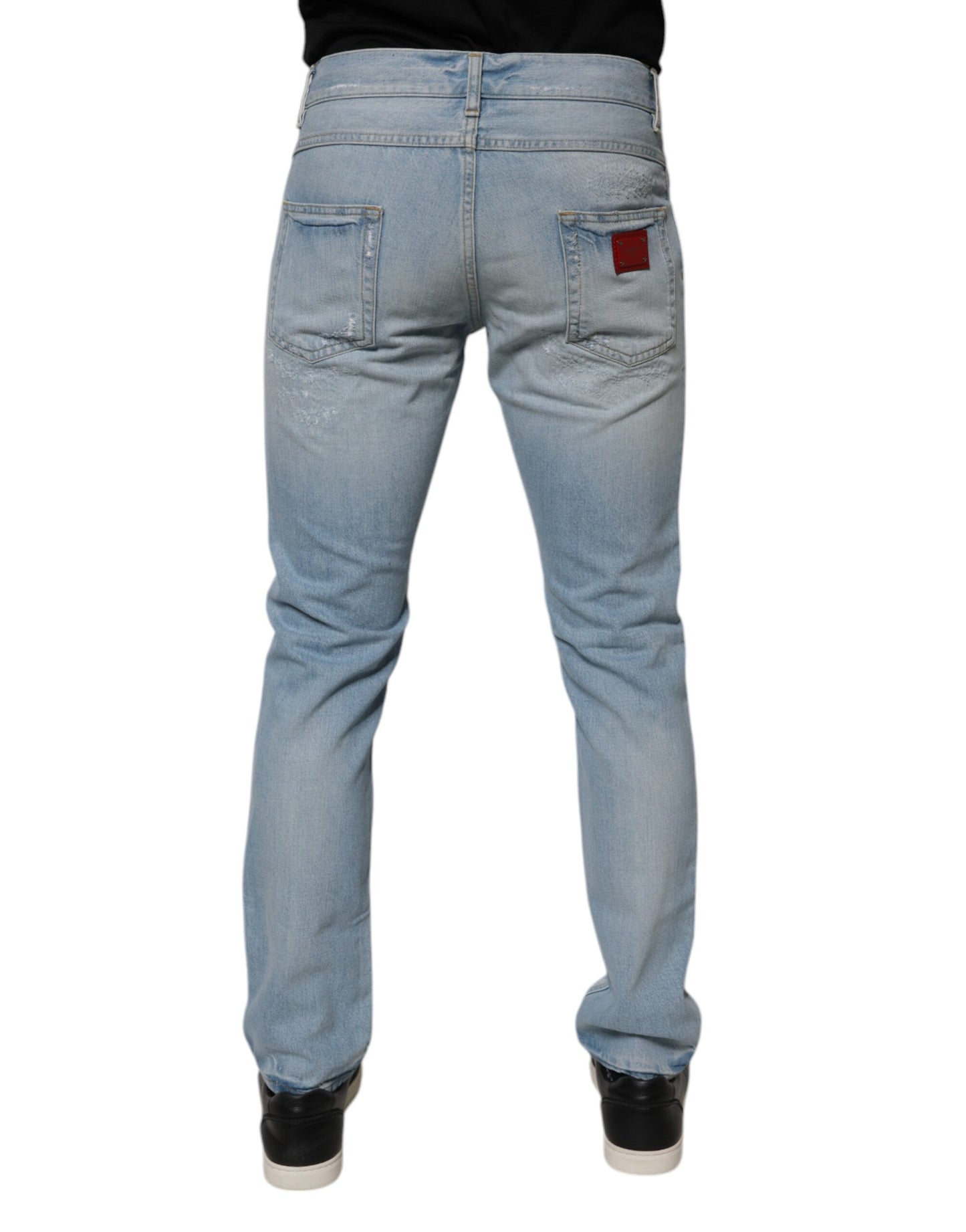 Dolce & Gabbana Light Blue Tattered Logo Skinny Denim Jeans