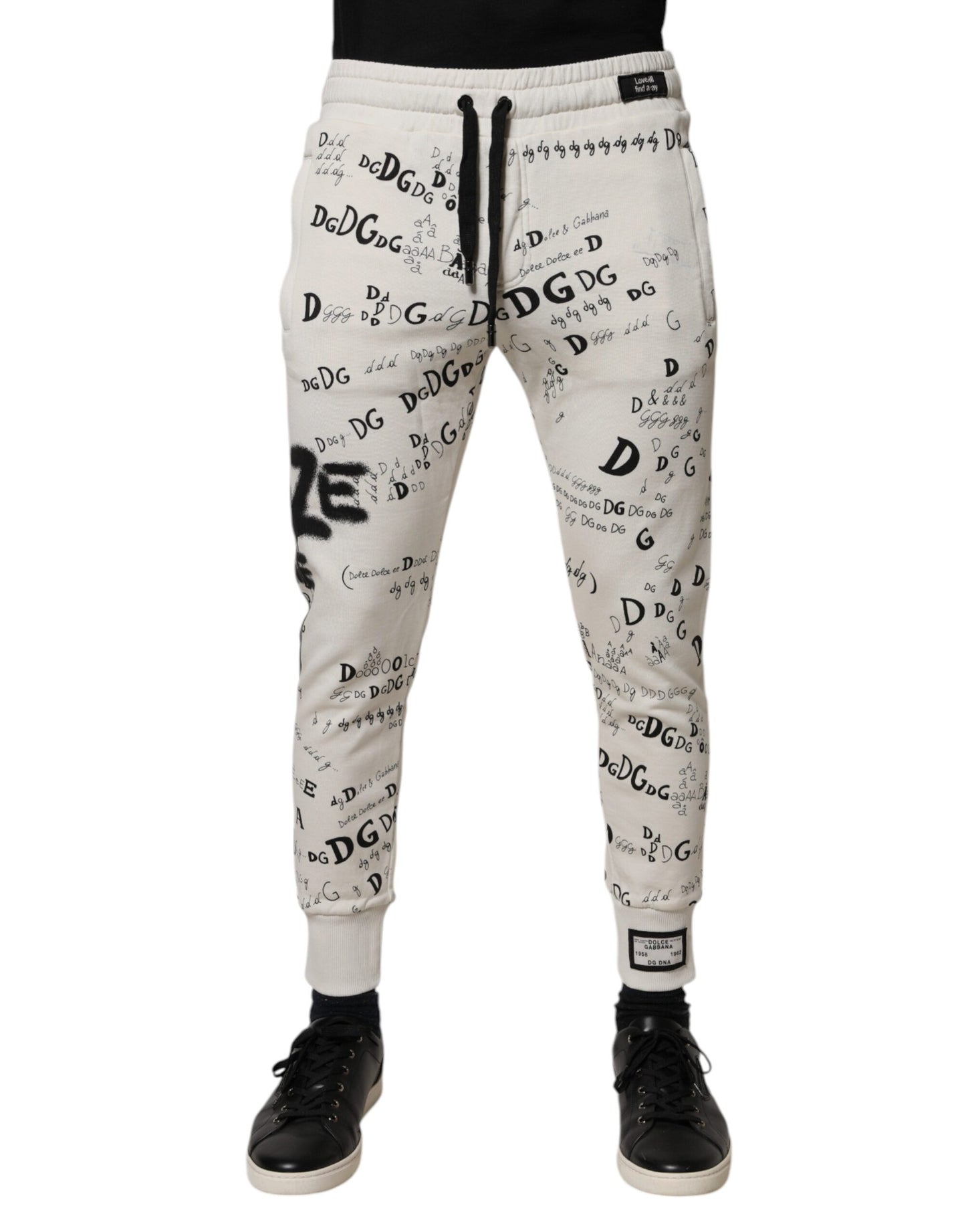 Dolce & Gabbana White Printed Cotton Jogger Sweatpants Pants