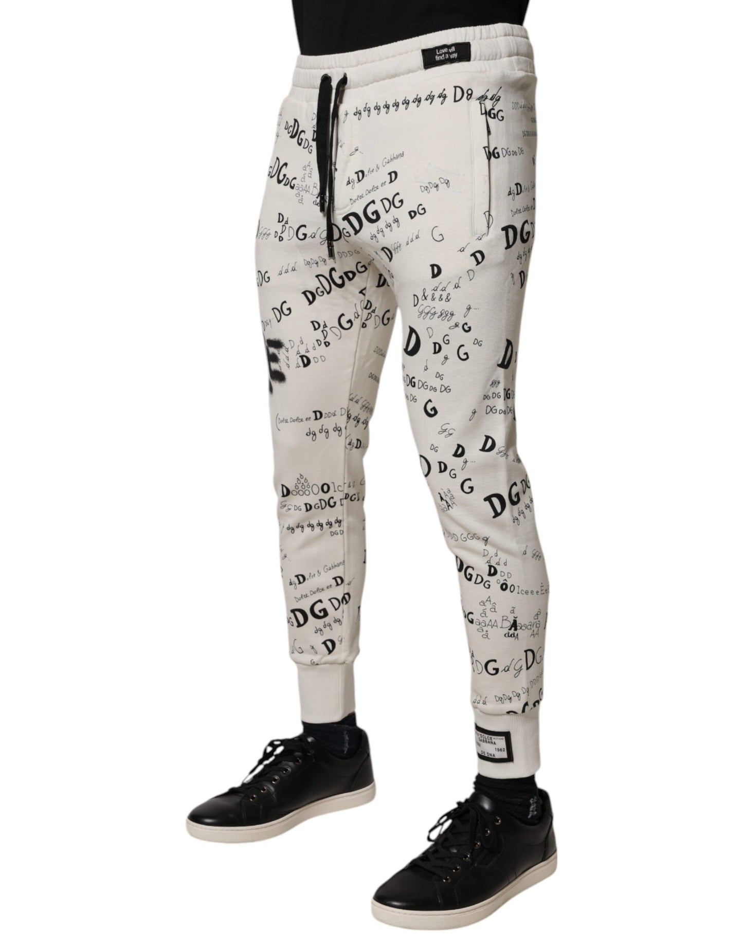 Dolce & Gabbana White Printed Cotton Jogger Sweatpants Pants