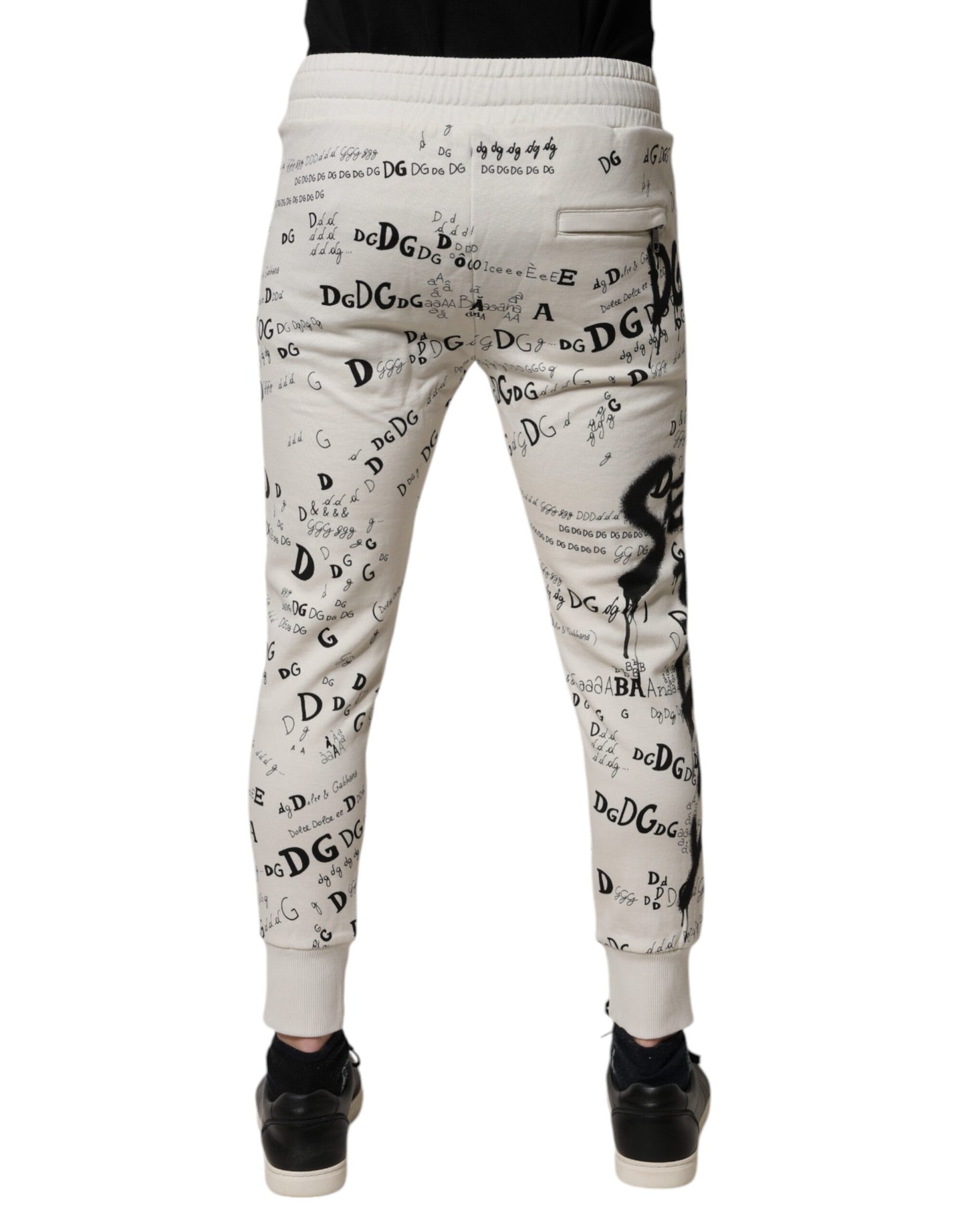 Dolce & Gabbana White Printed Cotton Jogger Sweatpants Pants