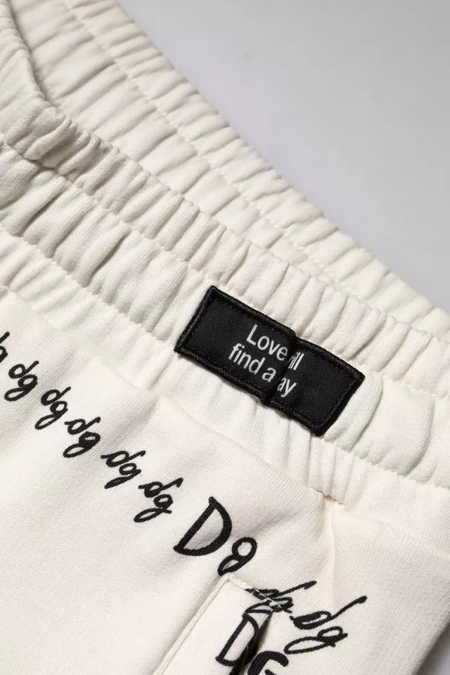 Dolce & Gabbana White Printed Cotton Jogger Sweatpants Pants