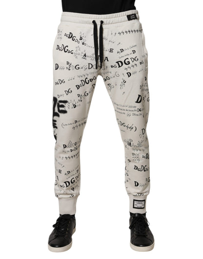 Dolce & Gabbana White Printed Cotton Jogger Sweatpants Pants