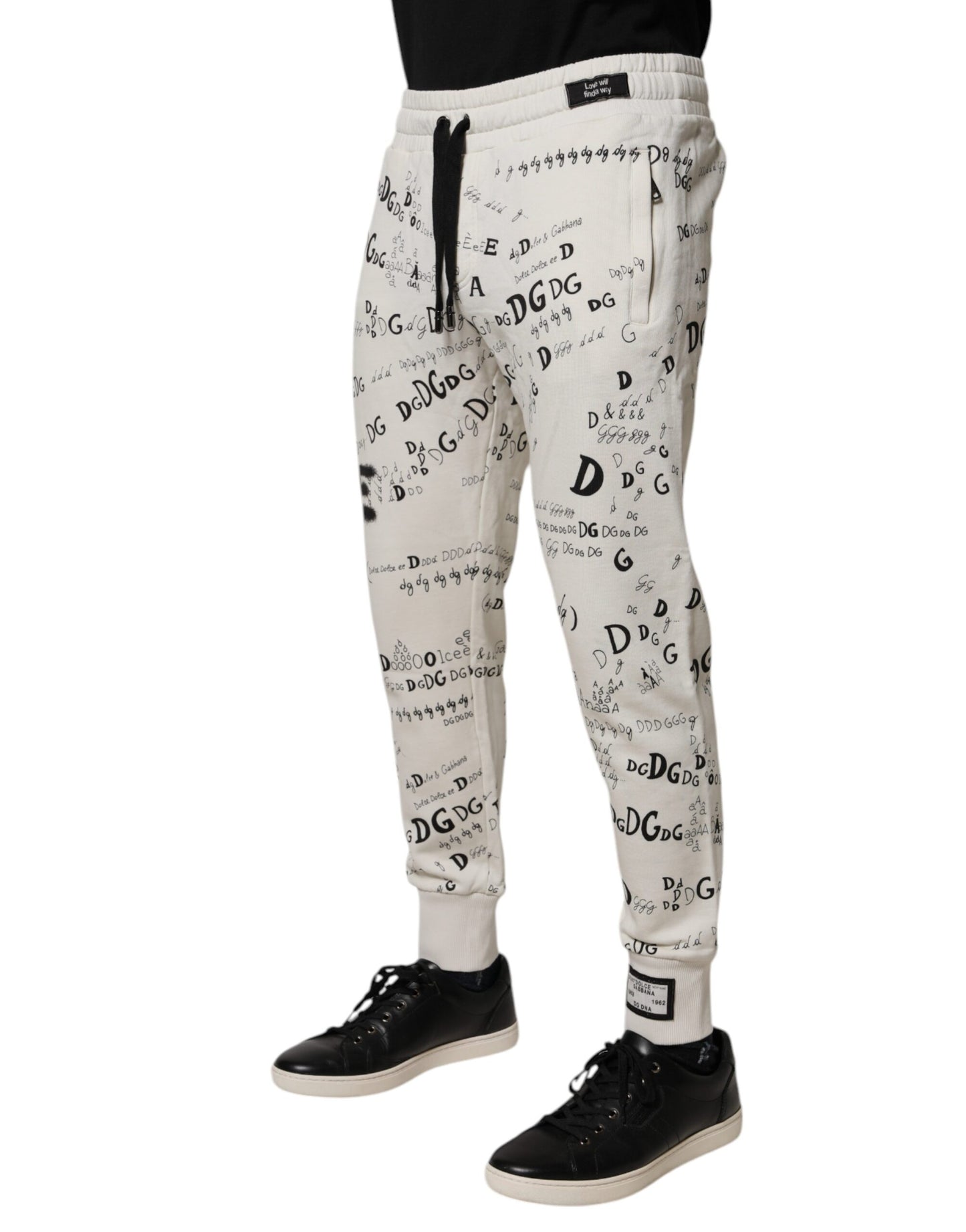 Dolce & Gabbana White Printed Cotton Jogger Sweatpants Pants