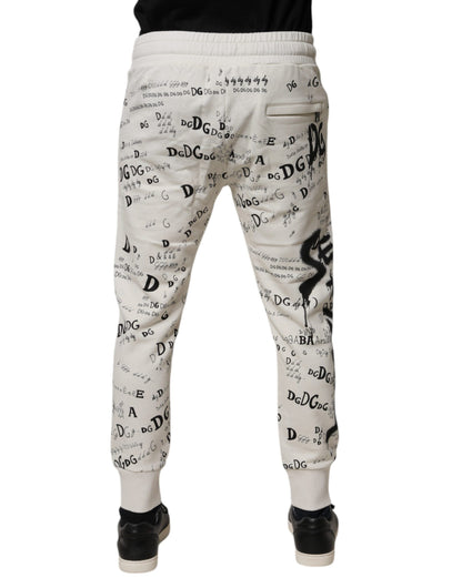 Dolce & Gabbana White Printed Cotton Jogger Sweatpants Pants