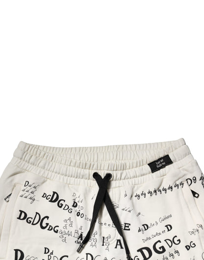 Dolce & Gabbana White Printed Cotton Jogger Sweatpants Pants