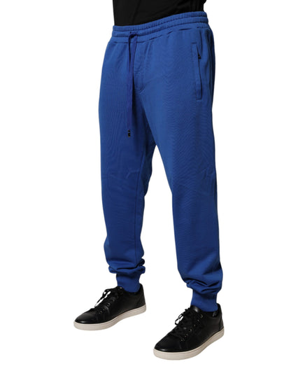 Dolce & Gabbana Blue Cotton Jogger Mid Waist Pants