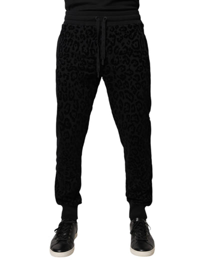 Dolce & Gabbana Black Leopard Cotton Jogger Sweatpants Pants