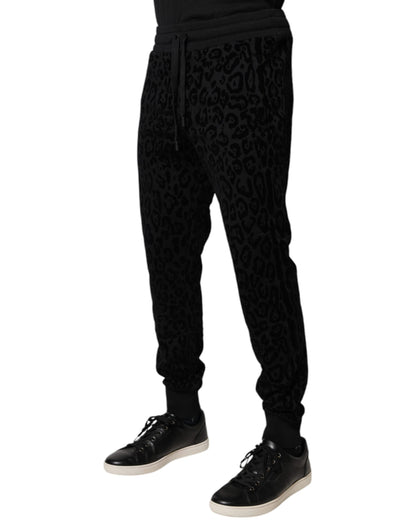 Dolce & Gabbana Black Leopard Cotton Jogger Sweatpants Pants