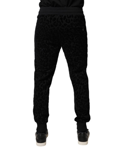 Dolce & Gabbana Black Leopard Cotton Jogger Sweatpants Pants