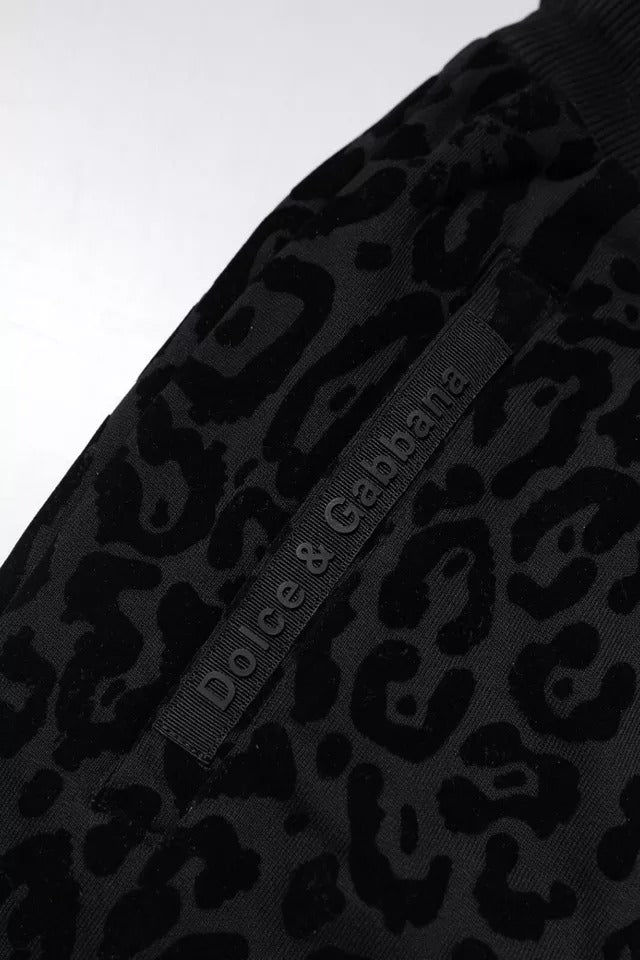 Dolce & Gabbana Black Leopard Cotton Jogger Sweatpants Pants