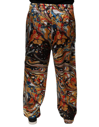 Dolce & Gabbana Multicolor Marble Satin Men Tracksuit Pants