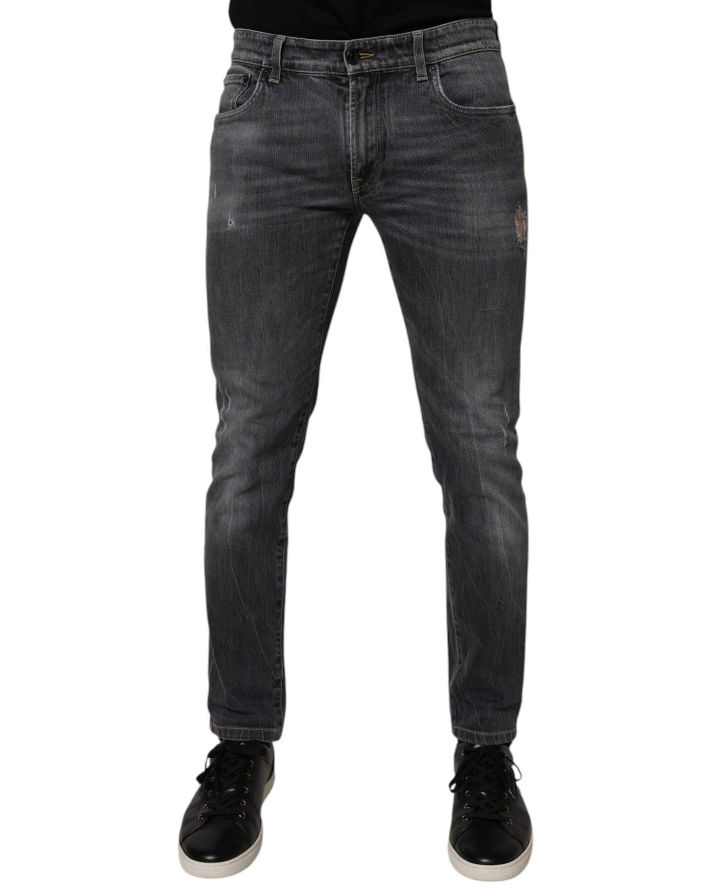 Dolce & Gabbana Dark Gray Washed Cotton Skinny Men Denim Jeans