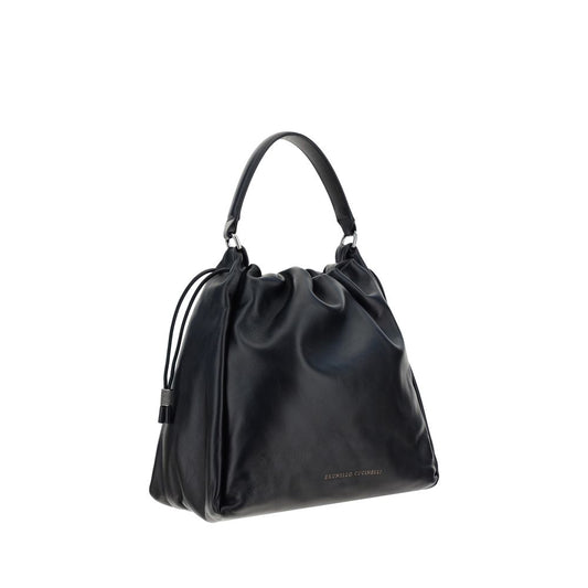 Brunello Cucinelli Black Calf Leather Bos Taurus Shoulder Bag