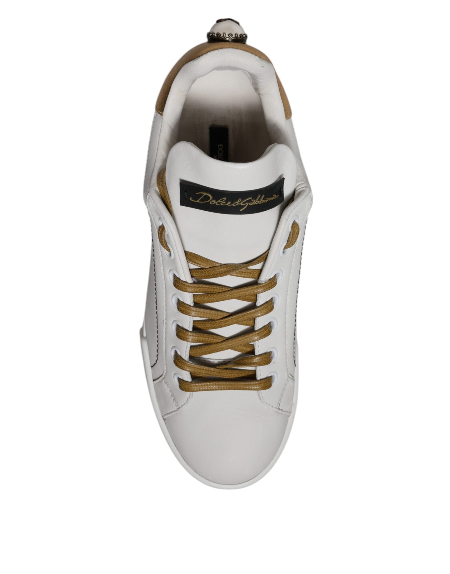 Dolce & Gabbana White Gold Leather Low Top Sneakers Shoes