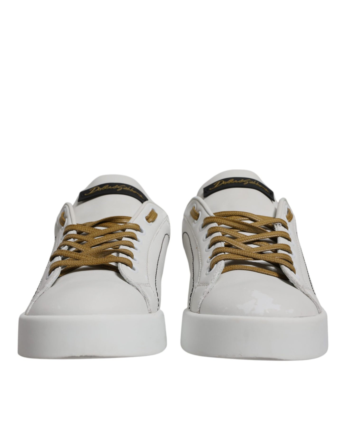 Dolce & Gabbana White Gold Leather Low Top Sneakers Shoes