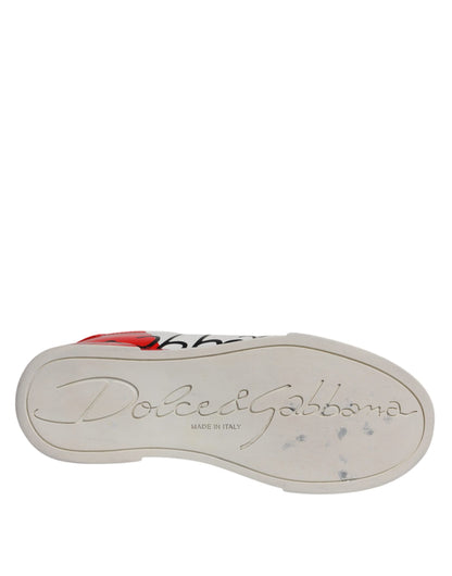 Dolce & Gabbana White Red Logo Portofino Sneakers Shoes