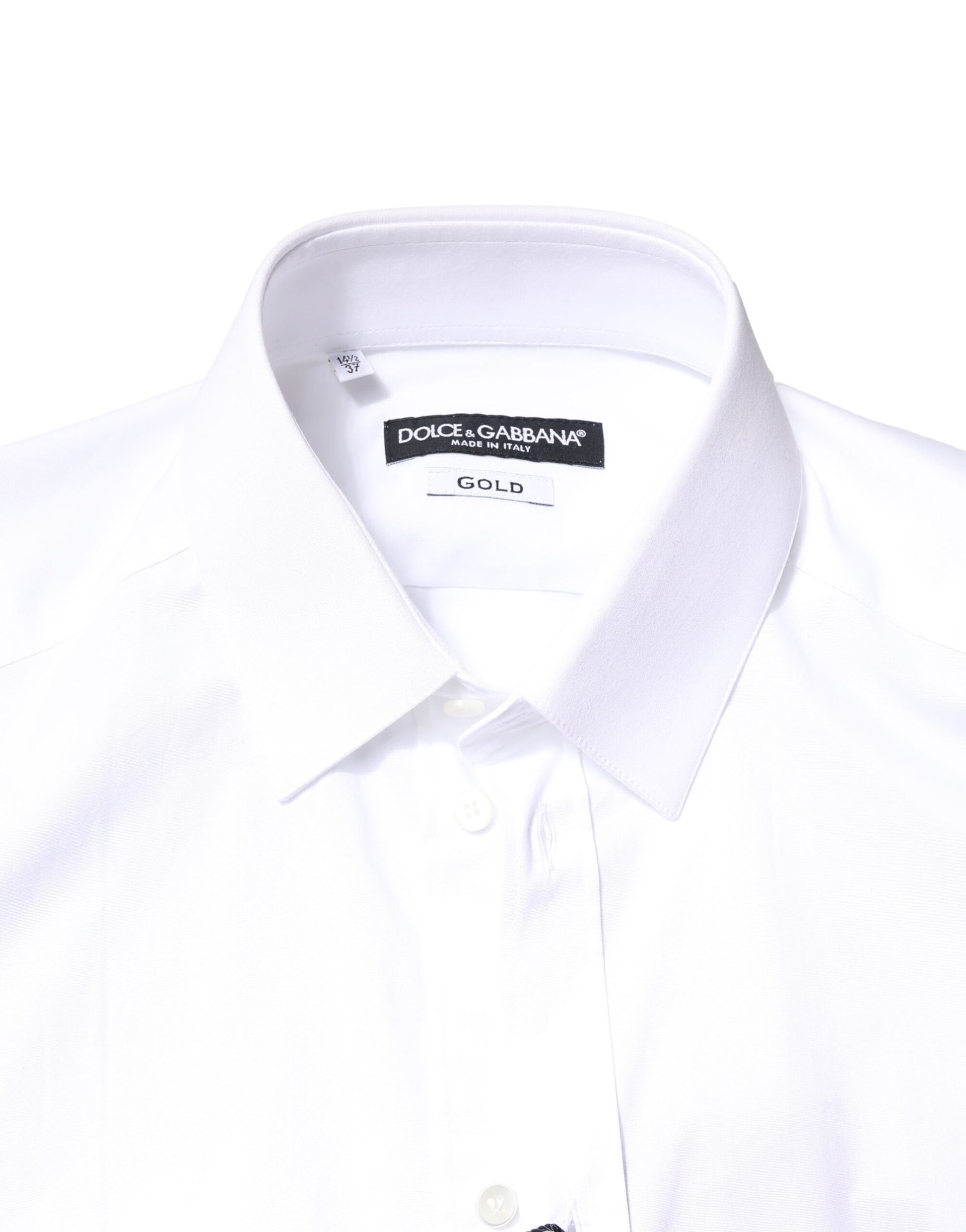 Dolce & Gabbana White GOLD Cotton Long Sleeves Dress Shirt