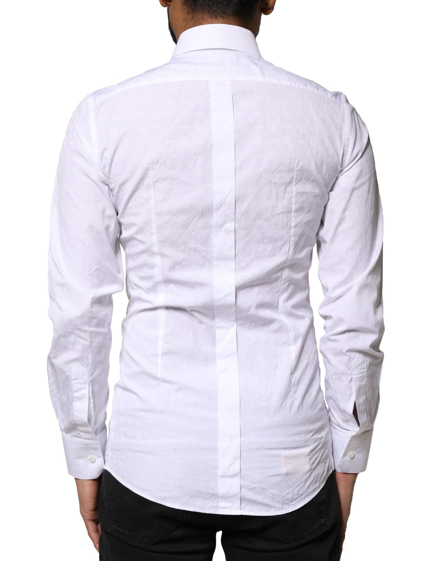 Dolce & Gabbana White GOLD Cotton Long Sleeves Dress Shirt