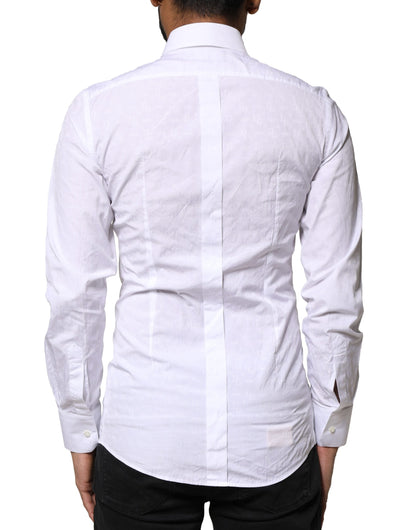 Dolce & Gabbana White GOLD Cotton Long Sleeves Dress Shirt
