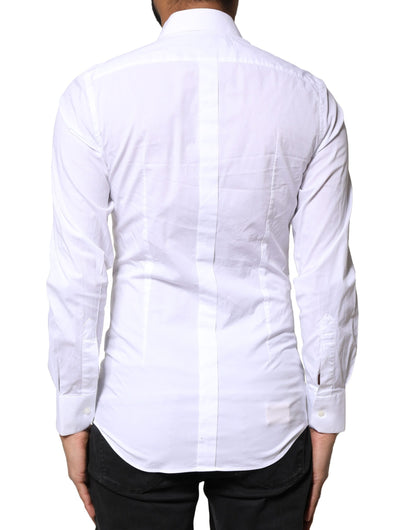 Dolce & Gabbana White GOLD Cotton Long Sleeves Dress Shirt