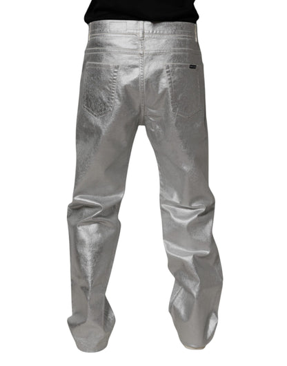 Dolce & Gabbana Metallic Silver Cotton Straight Denim Jeans