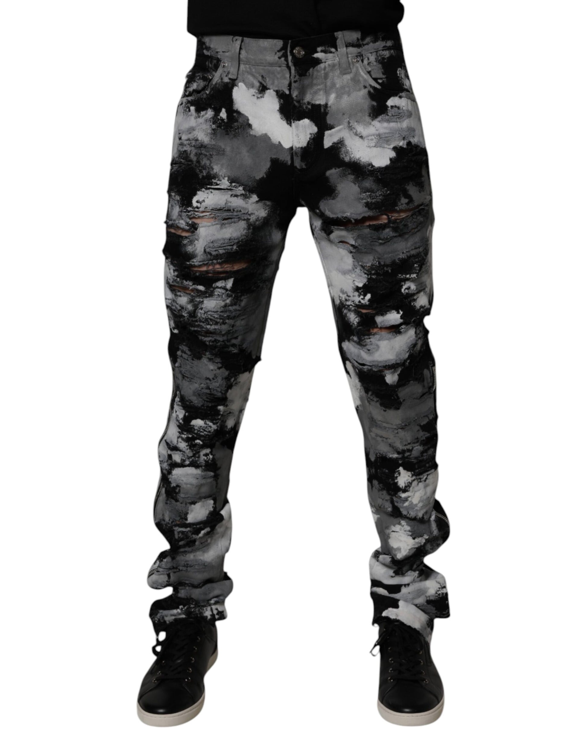 Dolce & Gabbana Multicolor Camouflage Tattered Skinny Denim Jeans