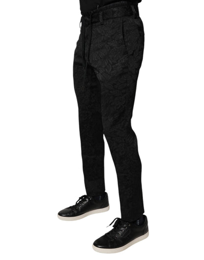 Dolce & Gabbana Black Brocade Polyester Skinny Dress Pants