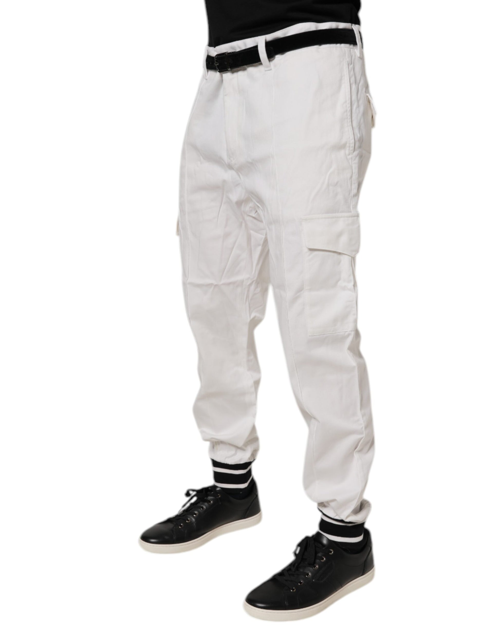 Dolce & Gabbana White Cotton Jogger Cargo Skinny Pants