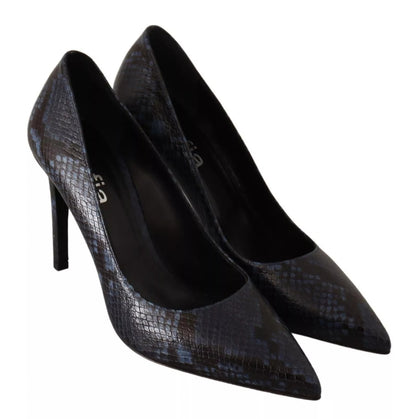 Sofia Black Snake Skin Leather Stiletto High Heels Pumps Shoes