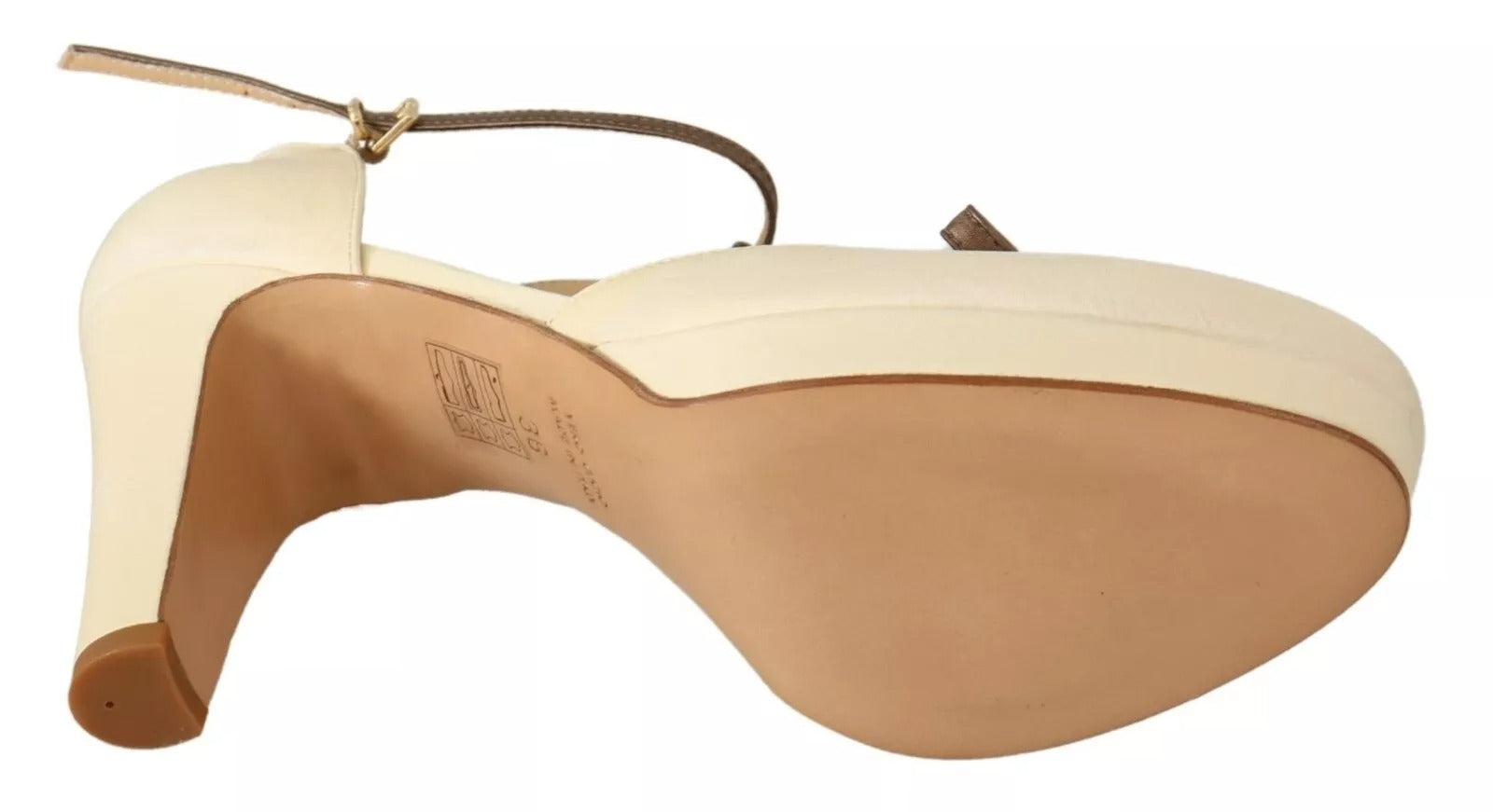 SERGIO LEVANTESI Beige T-Strap Block Heels Pumps Leather Shoes