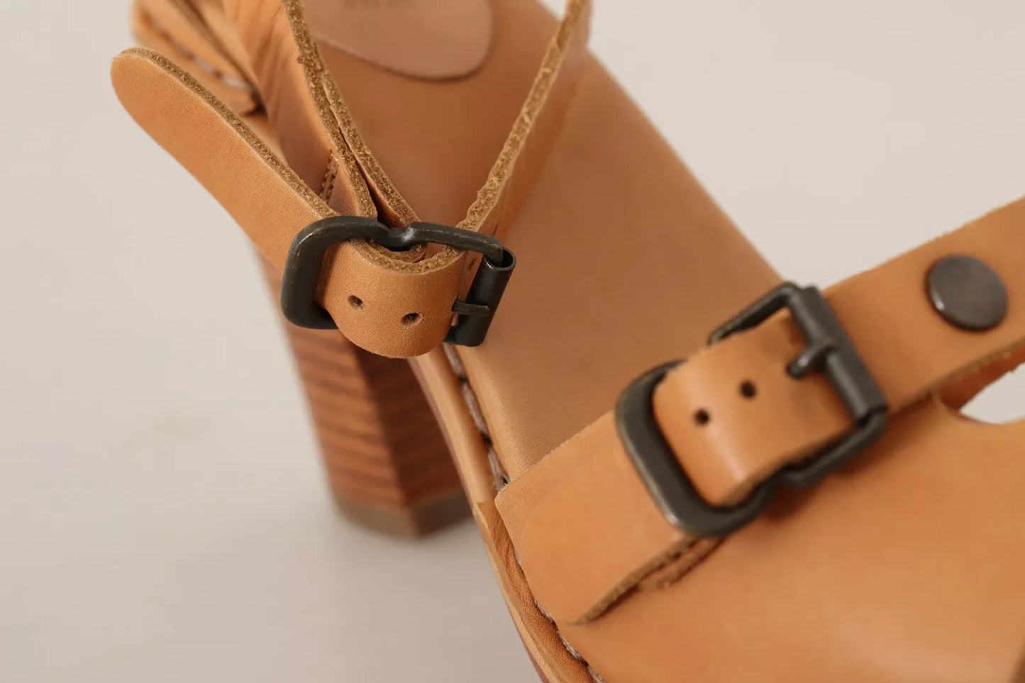 See By Chloé Brown Leather Studded Ankle Strap Sandals Shoes