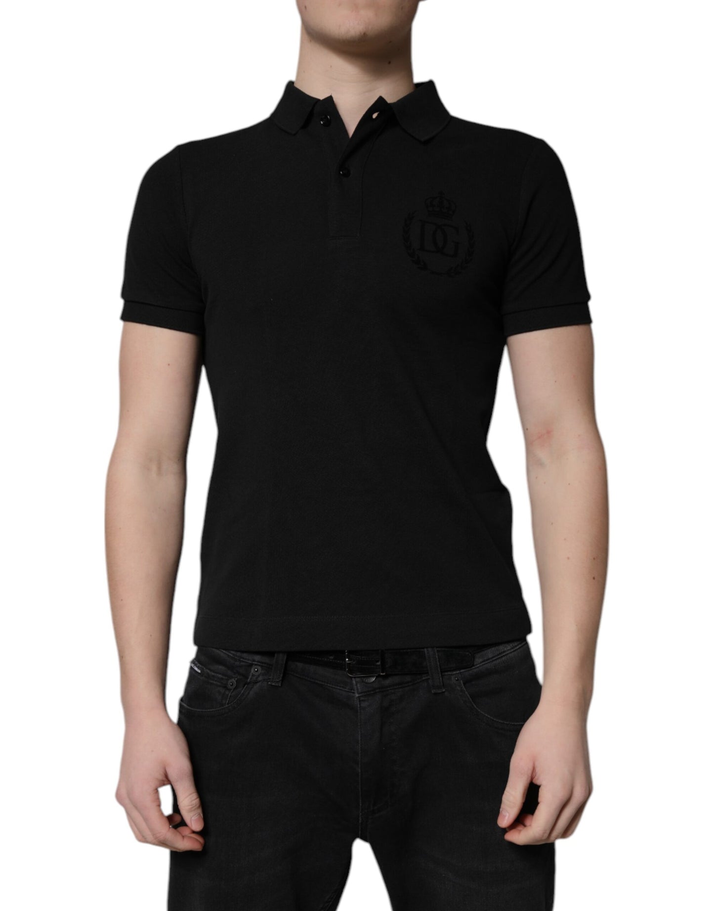 Dolce & Gabbana Black Cotton DG Logo Collared Polo T-shirt