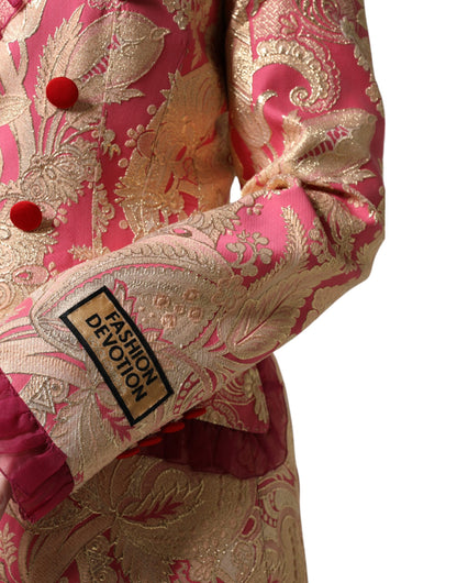 Dolce & Gabbana Pink Gold Jacquard Nylon Coat Blazer Jacket