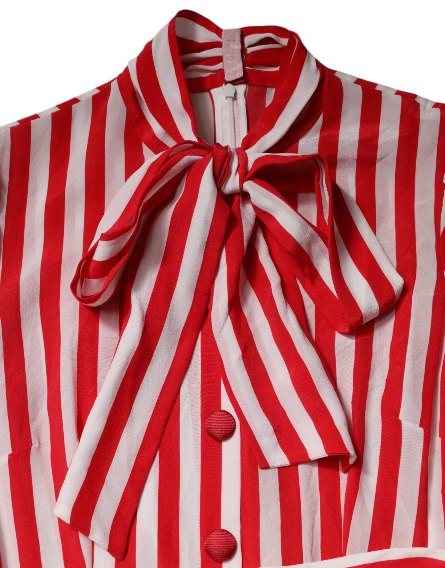 Dolce & Gabbana White Red Stripes Long Sleeves Midi Dress