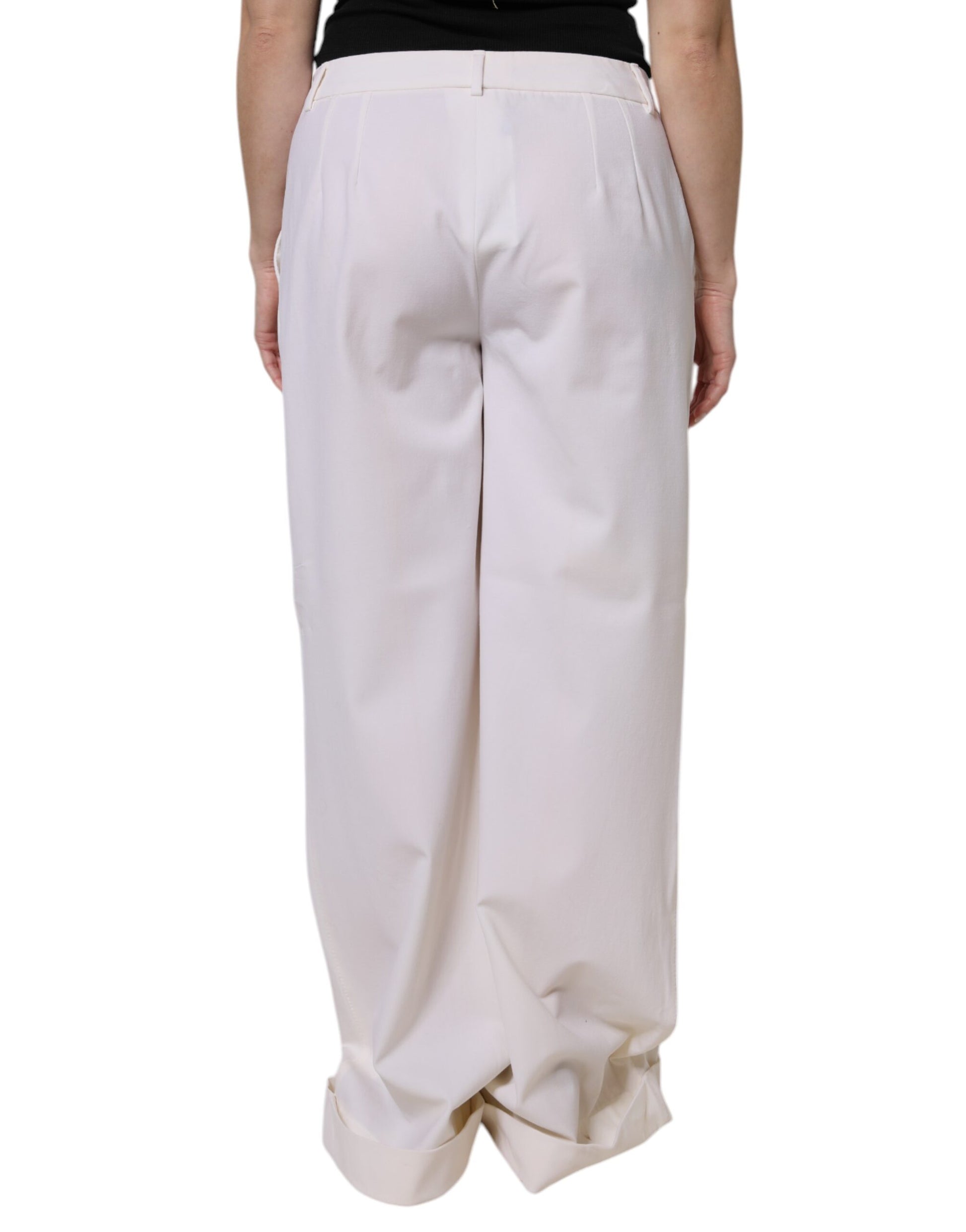 Dolce & Gabbana White Wool Mid Waist Wide Leg Pants