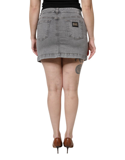 Dolce & Gabbana Gray Cotton Stretch Mid Waist Denim Mini Skirt