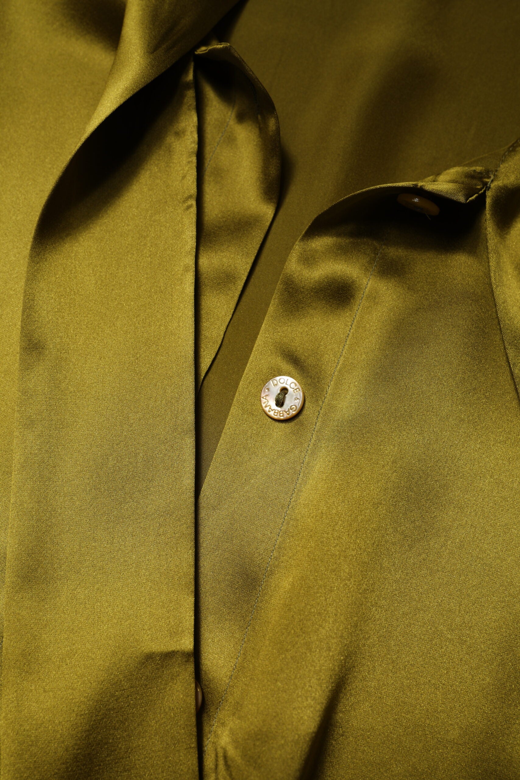 Dolce & Gabbana Olive Green Ascot Collar Long Sleeve Blouse Top