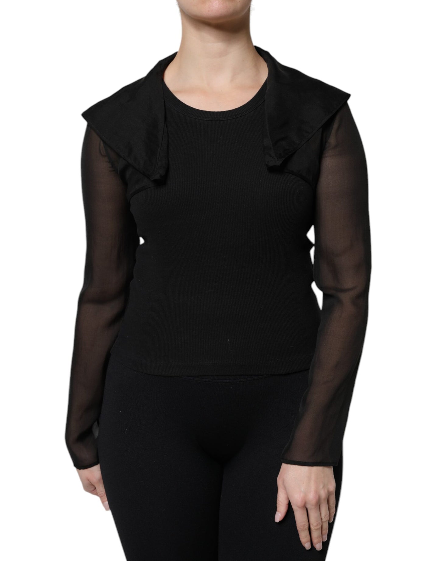 Dolce & Gabbana Black Silk Sheer Long Sleeves Blouse Top