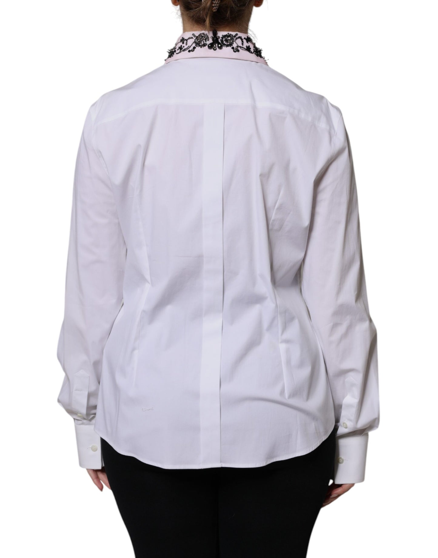 Dolce & Gabbana White Embellished Collared Dress Shirt Top