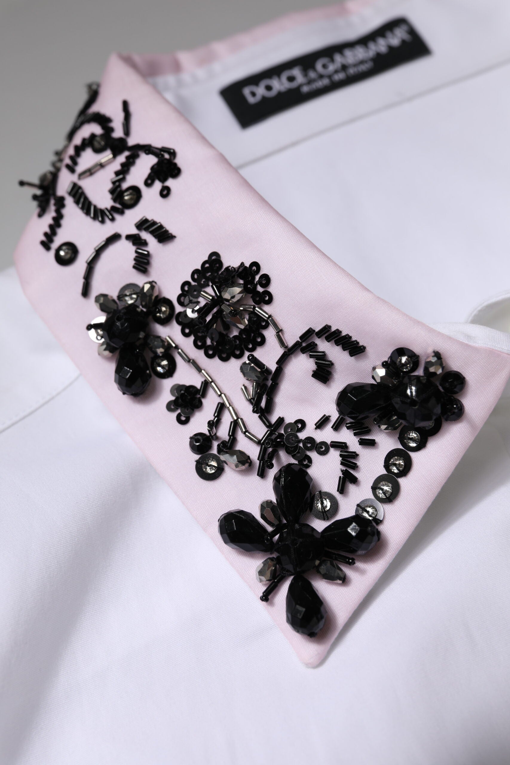 Dolce & Gabbana White Embellished Collared Dress Shirt Top