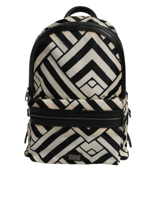 Dolce & Gabbana Black White Nylon Leather Travel Back Pack Bag