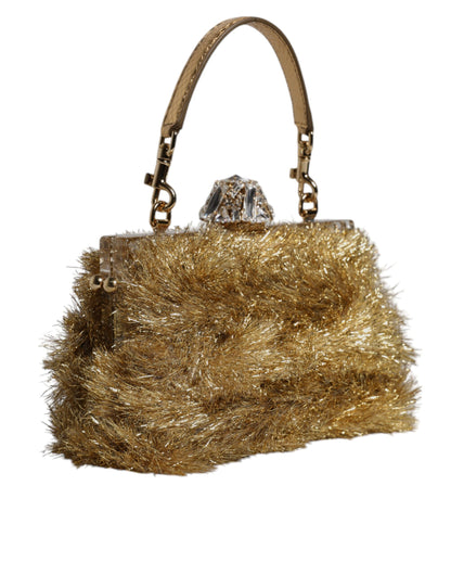 Dolce & Gabbana Gold Vanda Chain Strap Tinsel Crystal Evening Clutch Bag