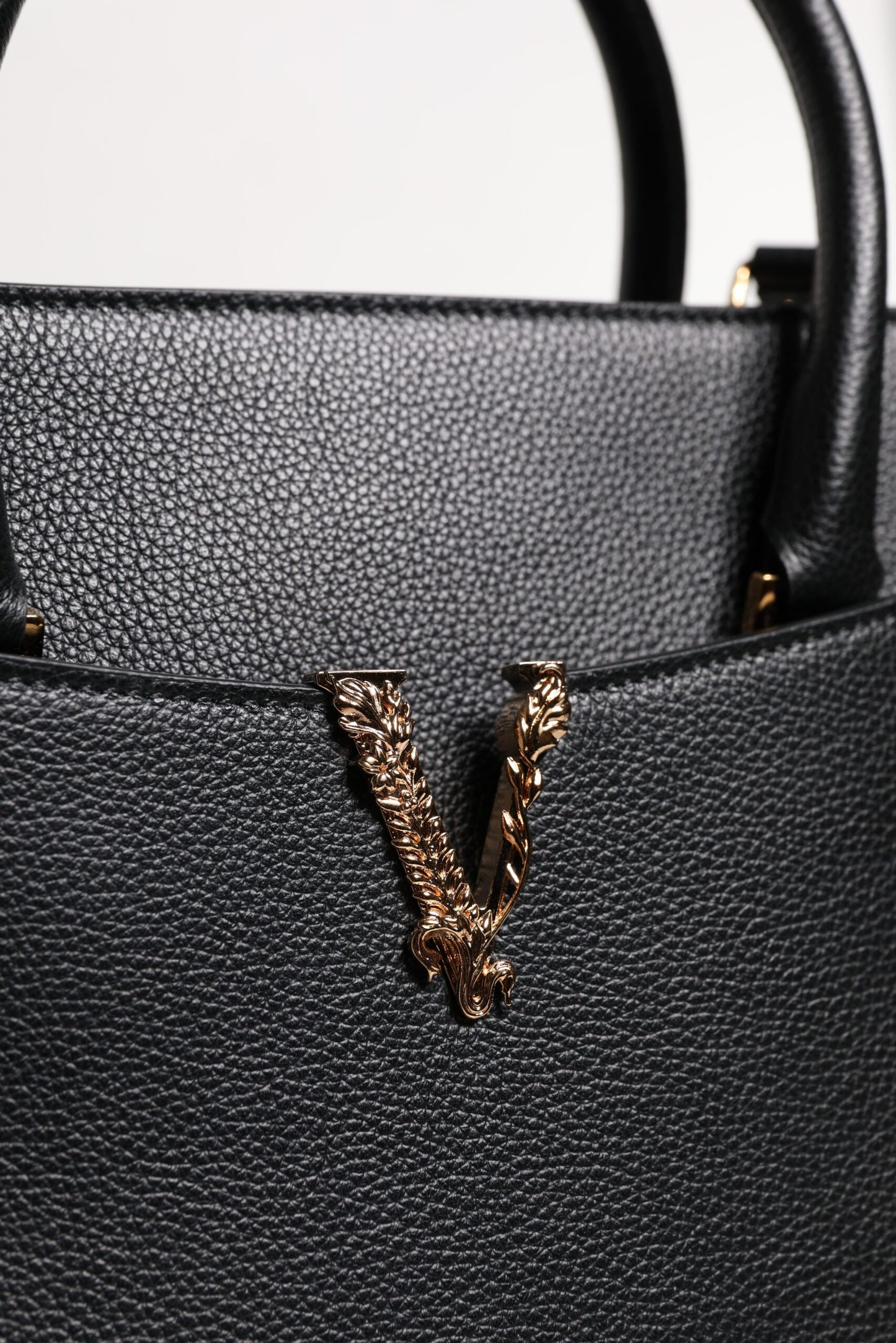 Versace Black Large Leather Top Handle Shoulder Crossbody Bag
