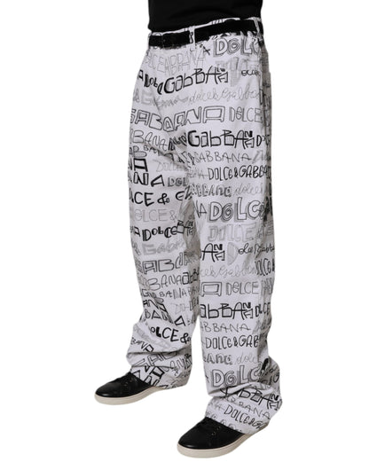 Dolce & Gabbana White Logo Print Straight Men Denim Jeans