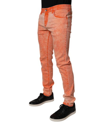 Dolce & Gabbana Orange Tie Dye Cotton Skinny Men Denim Jeans