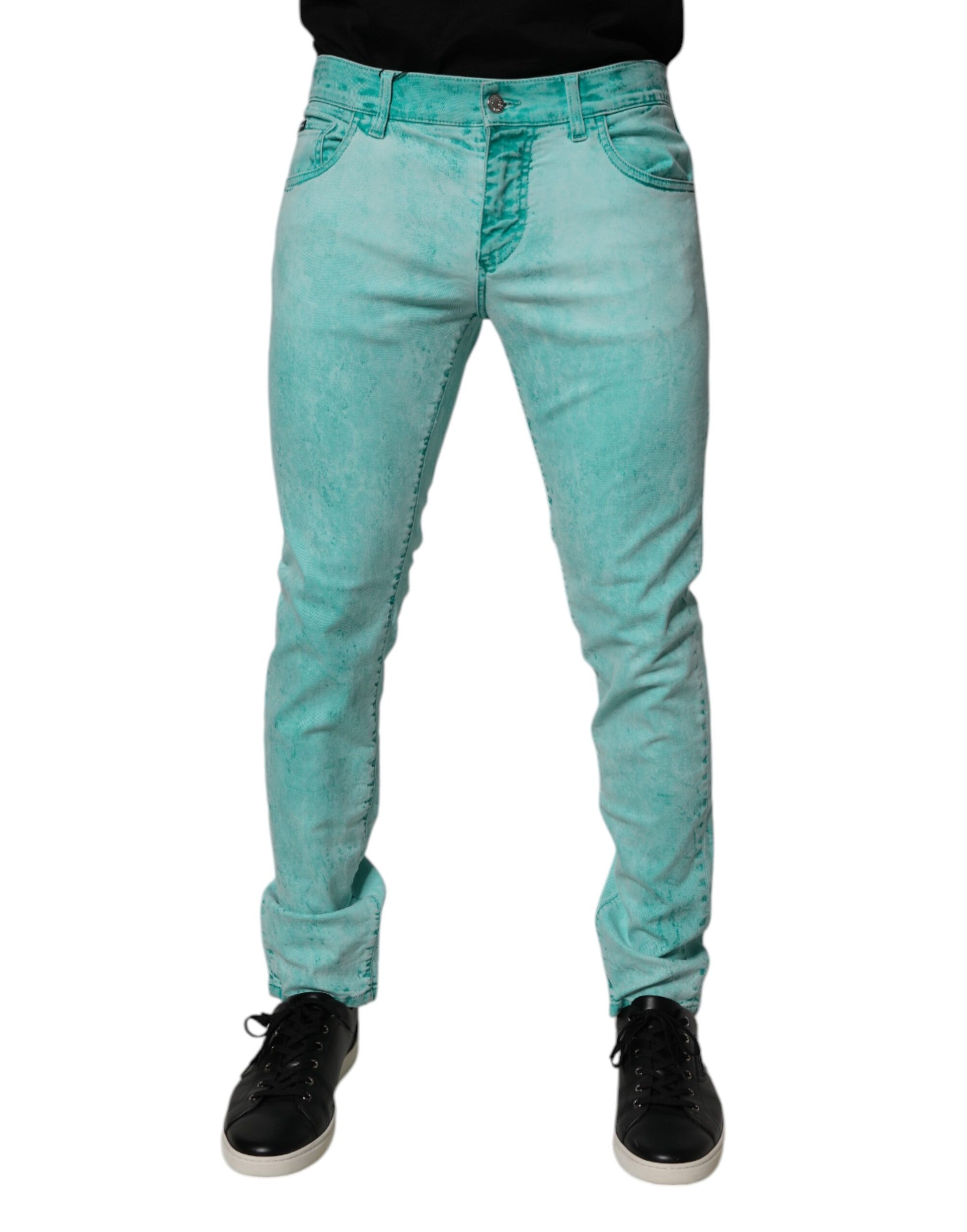 Dolce & Gabbana Green Tie Dye Cotton Skinny Men Denim Jeans