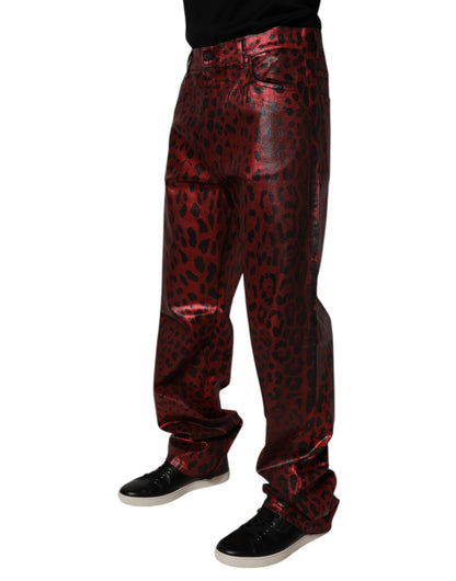 Dolce & Gabbana Red Leopard Cotton Straight Men Denim Jeans