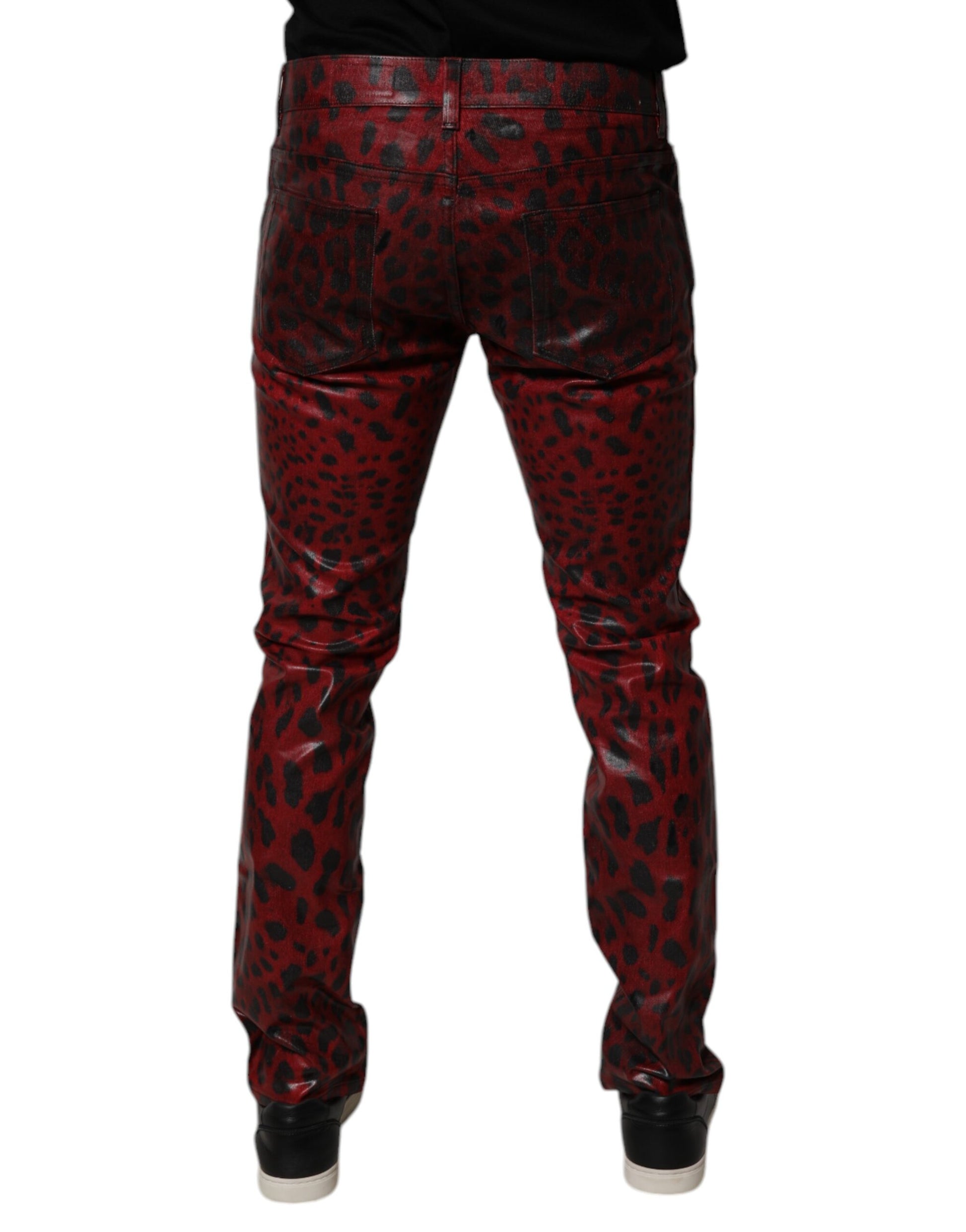 Dolce & Gabbana Red Leopard Cotton Skinny Men Denim Jeans