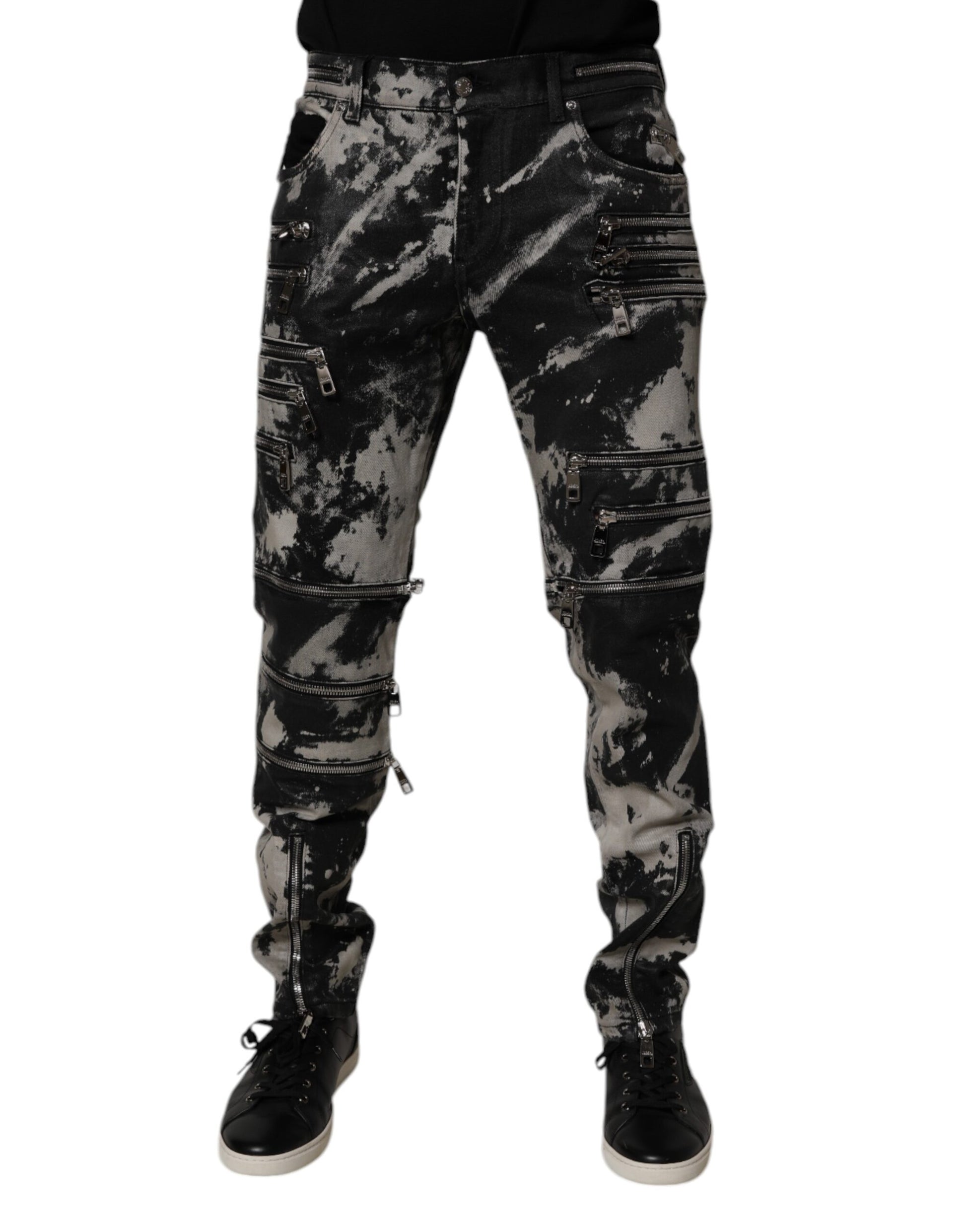 Dolce & Gabbana Black Tie Dye Cotton Skinny Zip Denim Jeans