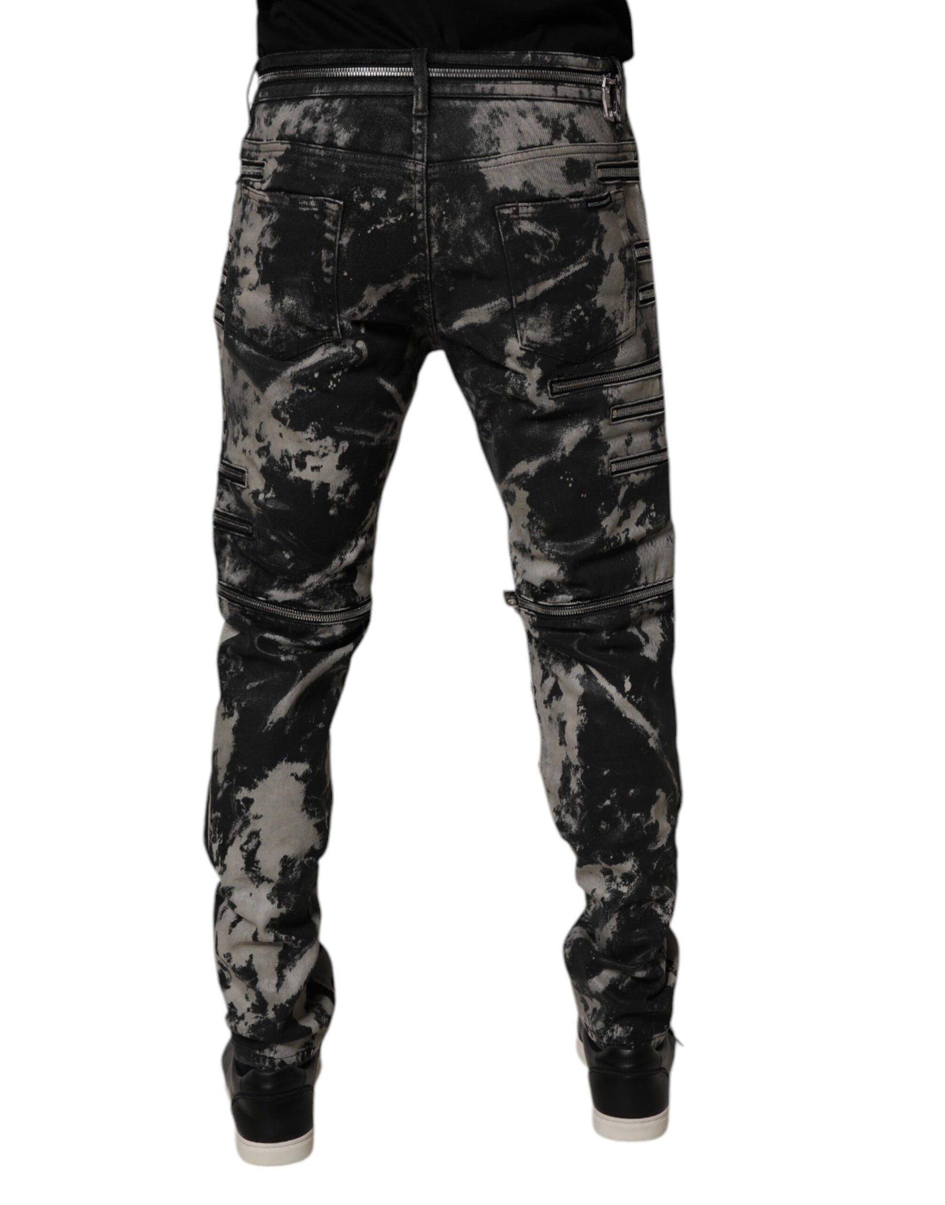 Dolce & Gabbana Black Tie Dye Cotton Skinny Zip Denim Jeans